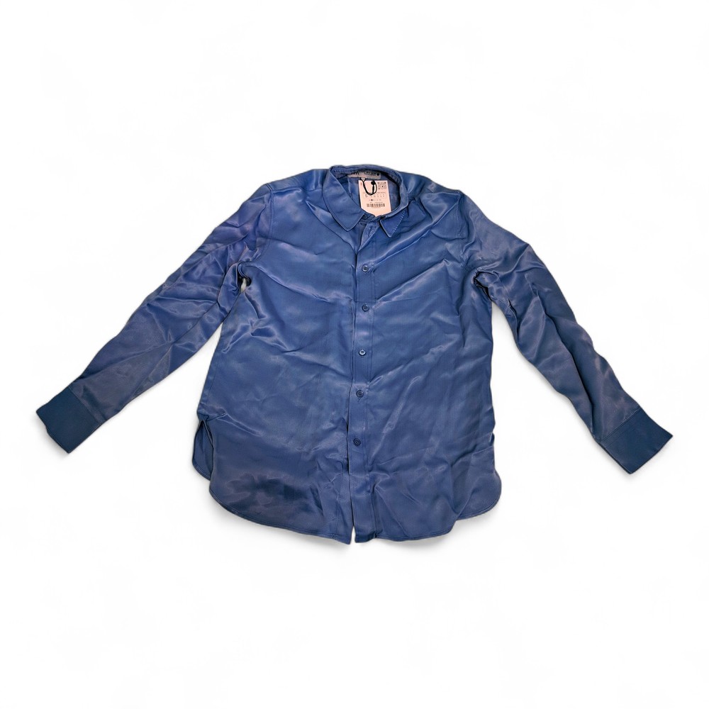 Zara Blue Satin Button-Down Shirt